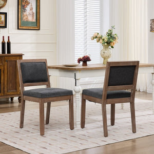 English Elm Set of 2 Farmhouse Mid-Century Upholstered Dining Chairs Solid Hardwood Frame Gray W1143P518981
