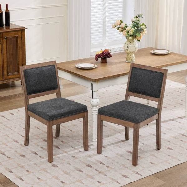 English Elm Set of 2 Farmhouse Mid-Century Upholstered Dining Chairs Solid Hardwood Frame Gray W1143P518981