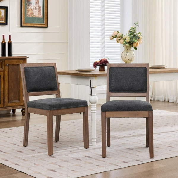 English Elm Set of 2 Farmhouse Mid-Century Upholstered Dining Chairs Solid Hardwood Frame Gray W1143P518981