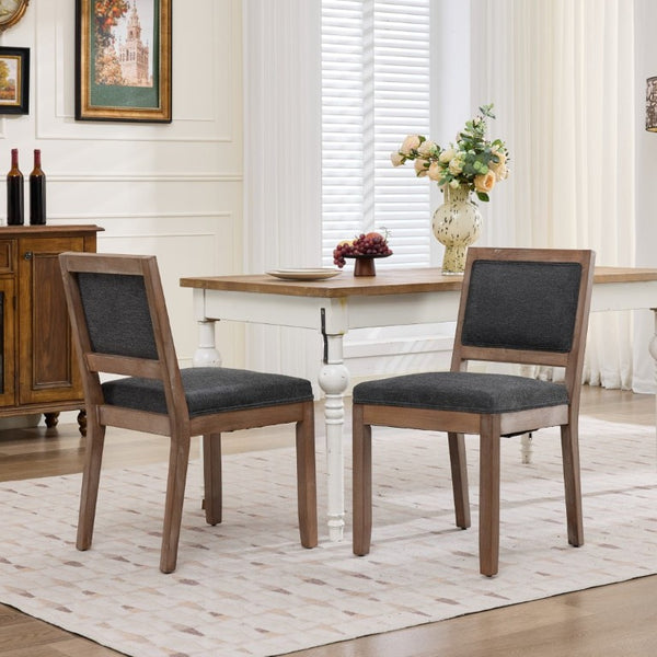 English Elm Set of 2 Farmhouse Mid-Century Upholstered Dining Chairs Solid Hardwood Frame Gray W1143P518981
