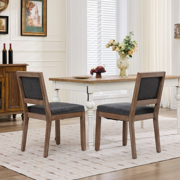 English Elm Set of 2 Farmhouse Mid-Century Upholstered Dining Chairs Solid Hardwood Frame Gray W1143P518981