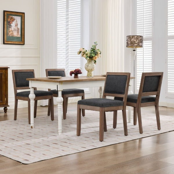English Elm Set of 2 Farmhouse Mid-Century Upholstered Dining Chairs Solid Hardwood Frame Gray W1143P518981