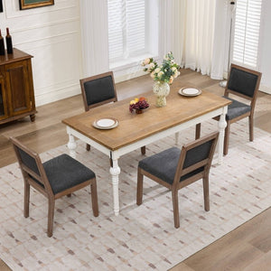 English Elm Set of 2 Farmhouse Mid-Century Upholstered Dining Chairs Solid Hardwood Frame Gray W1143P518981