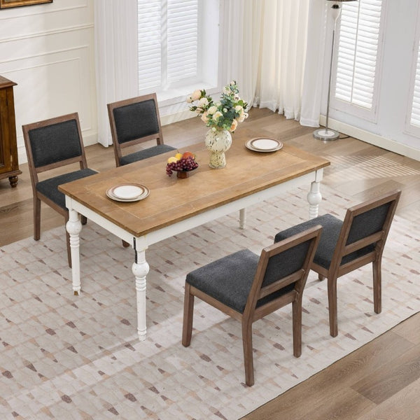 English Elm Set of 2 Farmhouse Mid-Century Upholstered Dining Chairs Solid Hardwood Frame Gray W1143P518981
