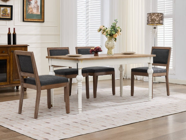 English Elm Set of 2 Farmhouse Mid-Century Upholstered Dining Chairs Solid Hardwood Frame Gray W1143P518981