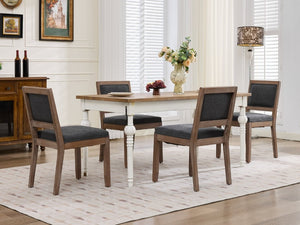 English Elm Set of 2 Farmhouse Mid-Century Upholstered Dining Chairs Solid Hardwood Frame Gray W1143P518981