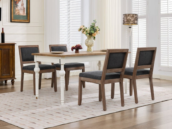 English Elm Set of 2 Farmhouse Mid-Century Upholstered Dining Chairs Solid Hardwood Frame Gray W1143P518981