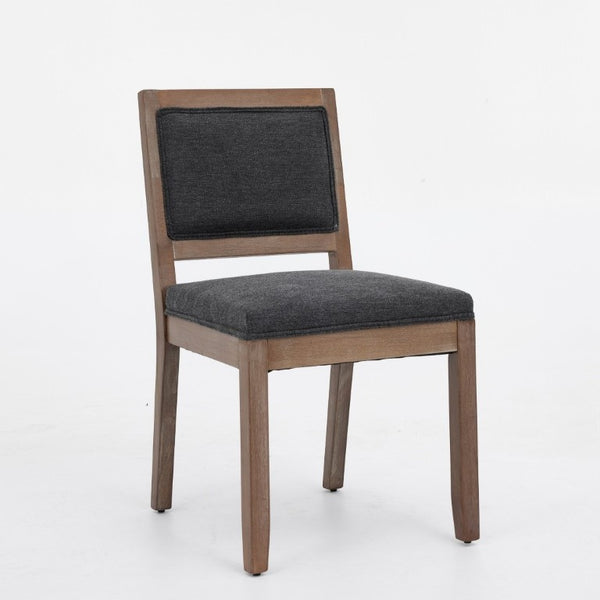 English Elm Set of 2 Farmhouse Mid-Century Upholstered Dining Chairs Solid Hardwood Frame Gray W1143P518981