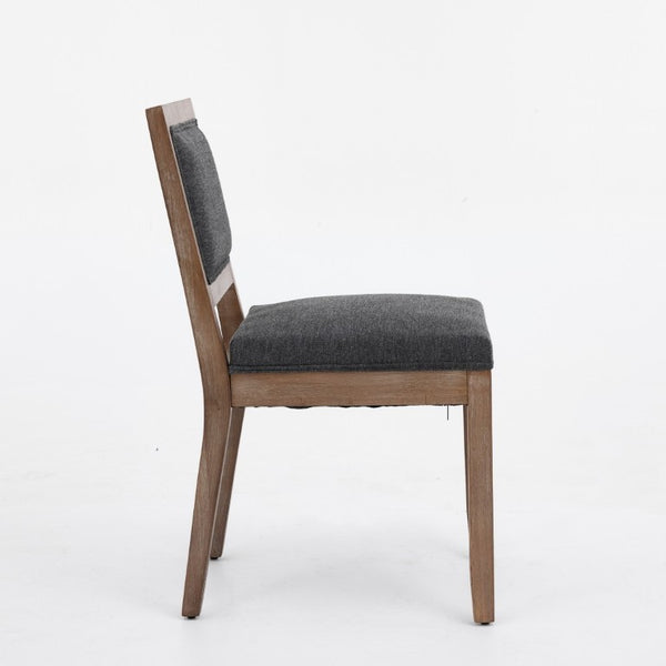 English Elm Set of 2 Farmhouse Mid-Century Upholstered Dining Chairs Solid Hardwood Frame Gray W1143P518981