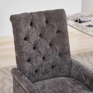 English Elm Upholstered Wingback Dining Armchair Chenille Tufted Nailhead Trim Steel Legs Gray W1143P533622