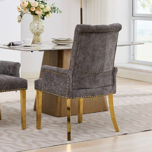 English Elm Upholstered Wingback Dining Armchair Chenille Tufted Nailhead Trim Steel Legs Gray W1143P533622