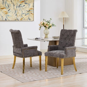 English Elm Upholstered Wingback Dining Armchair Chenille Tufted Nailhead Trim Steel Legs Gray W1143P533622