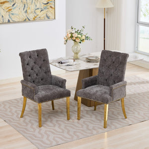 English Elm Upholstered Wingback Dining Armchair Chenille Tufted Nailhead Trim Steel Legs Gray W1143P533622