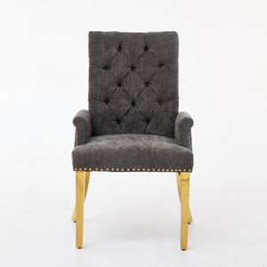 English Elm Upholstered Wingback Dining Armchair Chenille Tufted Nailhead Trim Steel Legs Gray W1143P533622