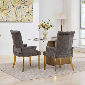 English Elm Upholstered Wingback Dining Armchair Chenille Tufted Nailhead Trim Steel Legs Gray W1143P533622