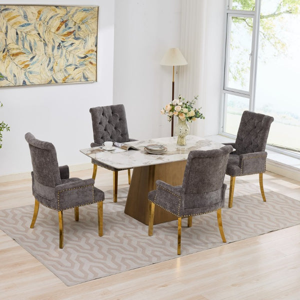 English Elm Upholstered Wingback Dining Armchair Chenille Tufted Nailhead Trim Steel Legs Gray W1143P533622