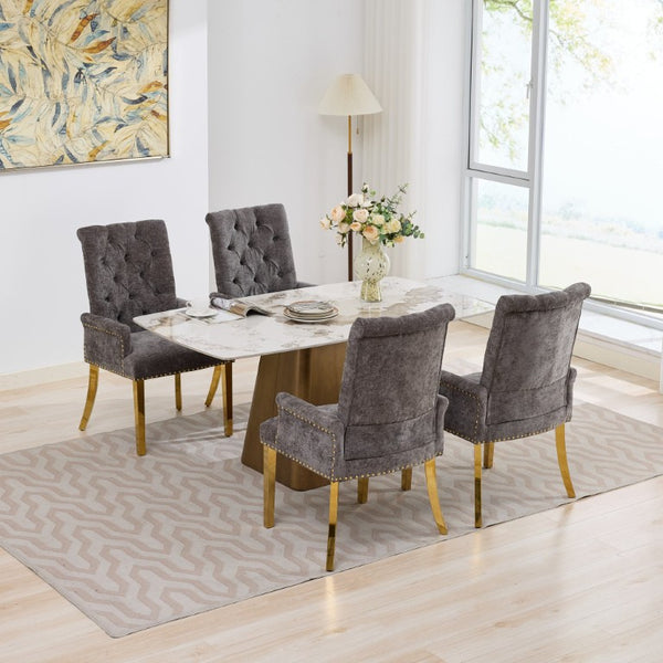 English Elm Upholstered Wingback Dining Armchair Chenille Tufted Nailhead Trim Steel Legs Gray W1143P533622