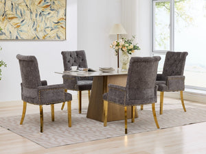 English Elm Upholstered Wingback Dining Armchair Chenille Tufted Nailhead Trim Steel Legs Gray W1143P533622