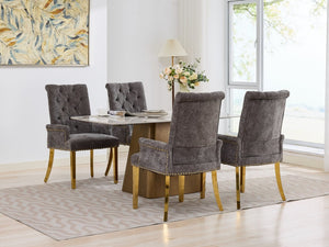 English Elm Upholstered Wingback Dining Armchair Chenille Tufted Nailhead Trim Steel Legs Gray W1143P533622