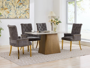 English Elm Upholstered Wingback Dining Armchair Chenille Tufted Nailhead Trim Steel Legs Gray W1143P533622