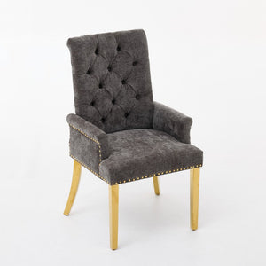 English Elm Upholstered Wingback Dining Armchair Chenille Tufted Nailhead Trim Steel Legs Gray W1143P533622