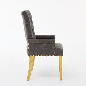 English Elm Upholstered Wingback Dining Armchair Chenille Tufted Nailhead Trim Steel Legs Gray W1143P533622