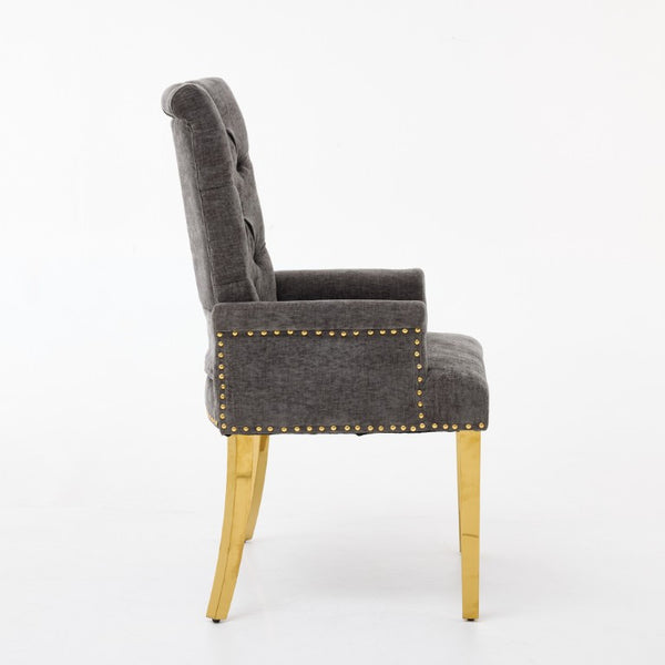 English Elm Upholstered Wingback Dining Armchair Chenille Tufted Nailhead Trim Steel Legs Gray W1143P533622