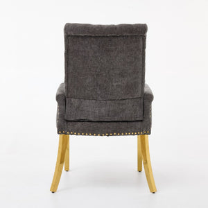 English Elm Upholstered Wingback Dining Armchair Chenille Tufted Nailhead Trim Steel Legs Gray W1143P533622