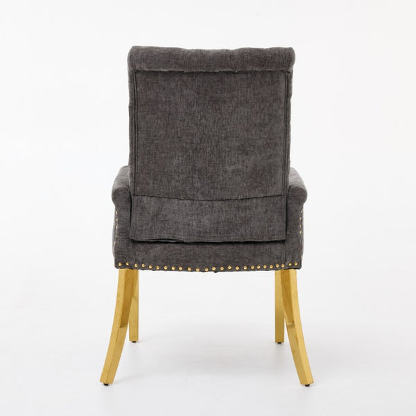 English Elm Upholstered Wingback Dining Armchair Chenille Tufted Nailhead Trim Steel Legs Gray W1143P533622