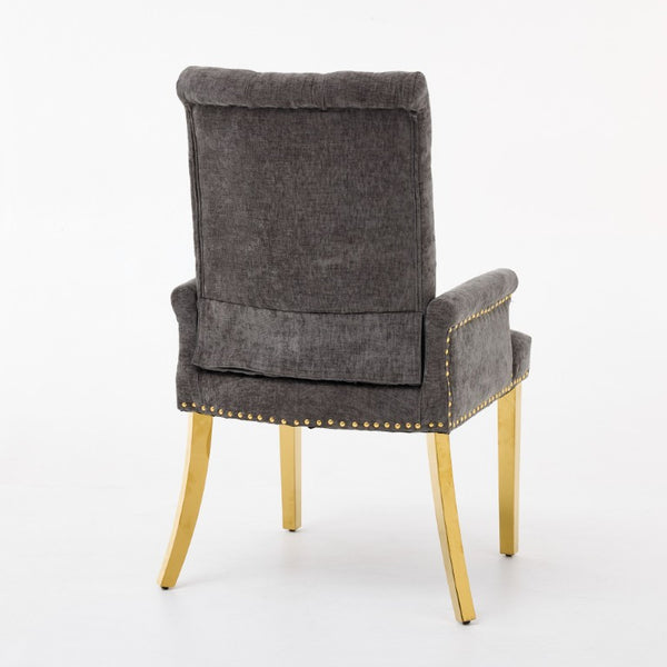 English Elm Upholstered Wingback Dining Armchair Chenille Tufted Nailhead Trim Steel Legs Gray W1143P533622