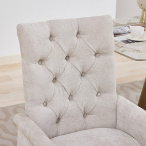 English Elm Upholstered Wingback Dining Armchair Chenille Tufted Nailhead Trim Steel Legs Beige W1143P533623
