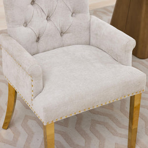 English Elm Upholstered Wingback Dining Armchair Chenille Tufted Nailhead Trim Steel Legs Beige W1143P533623