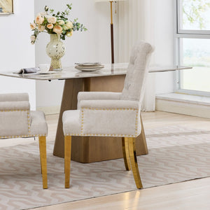 English Elm Upholstered Wingback Dining Armchair Chenille Tufted Nailhead Trim Steel Legs Beige W1143P533623