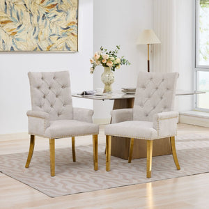 English Elm Upholstered Wingback Dining Armchair Chenille Tufted Nailhead Trim Steel Legs Beige W1143P533623