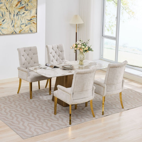 English Elm Upholstered Wingback Dining Armchair Chenille Tufted Nailhead Trim Steel Legs Beige W1143P533623
