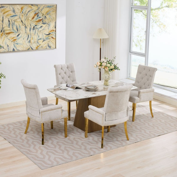 English Elm Upholstered Wingback Dining Armchair Chenille Tufted Nailhead Trim Steel Legs Beige W1143P533623