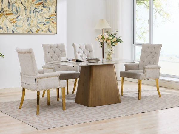 English Elm Upholstered Wingback Dining Armchair Chenille Tufted Nailhead Trim Steel Legs Beige W1143P533623