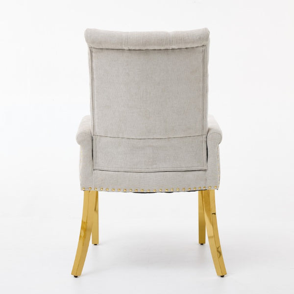 English Elm Upholstered Wingback Dining Armchair Chenille Tufted Nailhead Trim Steel Legs Beige W1143P533623