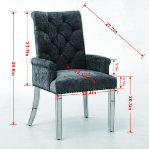 English Elm Upholstered Wingback Dining Armchair Chenille Tufted Nailhead Trim Steel Legs Beige W1143P533623