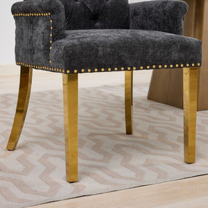 English Elm Upholstered Wingback Dining Armchair Chenille Tufted Nailhead Trim Steel Legs Black W1143P533624