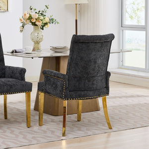English Elm Upholstered Wingback Dining Armchair Chenille Tufted Nailhead Trim Steel Legs Black W1143P533624