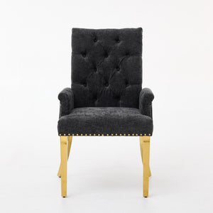 English Elm Upholstered Wingback Dining Armchair Chenille Tufted Nailhead Trim Steel Legs Black W1143P533624