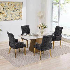 English Elm Upholstered Wingback Dining Armchair Chenille Tufted Nailhead Trim Steel Legs Black W1143P533624