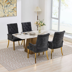 English Elm Upholstered Wingback Dining Armchair Chenille Tufted Nailhead Trim Steel Legs Black W1143P533624