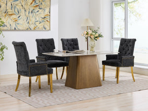 English Elm Upholstered Wingback Dining Armchair Chenille Tufted Nailhead Trim Steel Legs Black W1143P533624