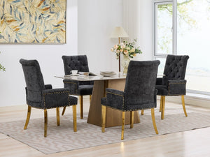 English Elm Upholstered Wingback Dining Armchair Chenille Tufted Nailhead Trim Steel Legs Black W1143P533624