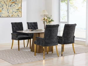 English Elm Upholstered Wingback Dining Armchair Chenille Tufted Nailhead Trim Steel Legs Black W1143P533624