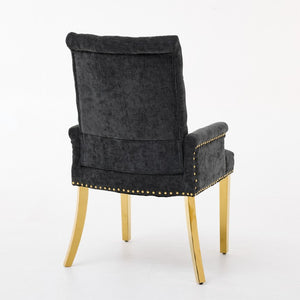 English Elm Upholstered Wingback Dining Armchair Chenille Tufted Nailhead Trim Steel Legs Black W1143P533624