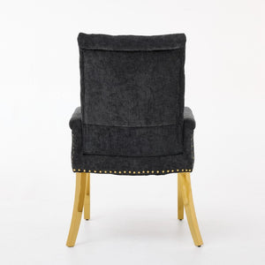 English Elm Upholstered Wingback Dining Armchair Chenille Tufted Nailhead Trim Steel Legs Black W1143P533624