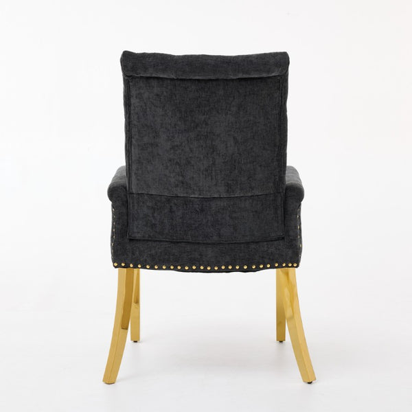 English Elm Upholstered Wingback Dining Armchair Chenille Tufted Nailhead Trim Steel Legs Black W1143P533624